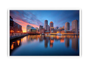 Waterfront city skyline canvas