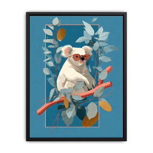 Cool koala illustration Canvas Print with eucalyptus leaves