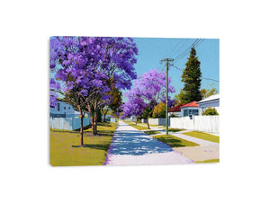 Purple jacaranda street landscape Canvas Print