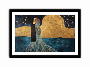 Surreal couple Canvas Print with gold moon and stars