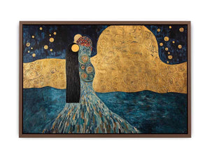 Surreal couple Canvas Print with gold moon and stars
