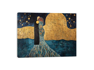 Surreal couple Canvas Print with gold moon and stars