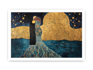 Surreal couple Canvas Print with gold moon and stars