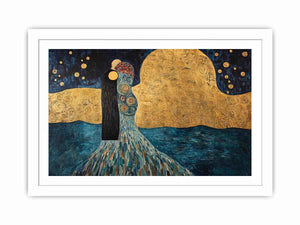 Surreal couple Canvas Print with gold moon and stars