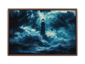 Dark storm lighthouse Canvas Print with ocean waves