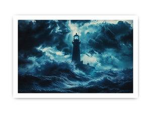 Dark storm lighthouse Canvas Print with ocean waves