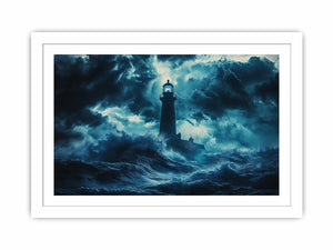 Dark storm lighthouse Canvas Print with ocean waves