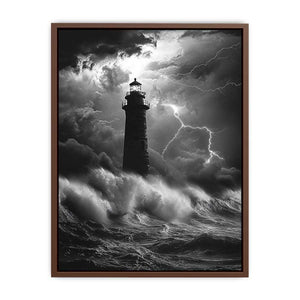 Black and white lighthouse Canvas Print with lightning storm