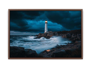 Stormy coastal lighthouse Canvas Print with ocean waves
