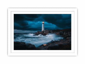 Stormy coastal lighthouse Canvas Print with ocean waves