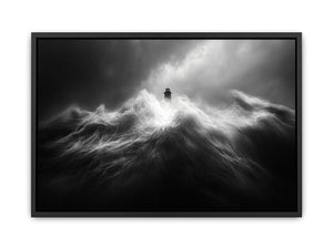 Black and white lighthouse Canvas Print with storm waves