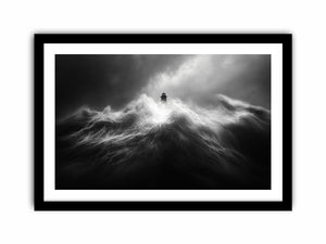 Black and white lighthouse Canvas Print with storm waves