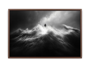 Black and white lighthouse Canvas Print with storm waves