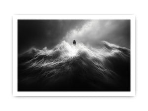 Black and white lighthouse Canvas Print with storm waves