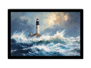 Blue coastal lighthouse Canvas Print with ocean waves