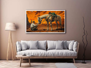 Western horse and cowboy Canvas Print with desert sunset