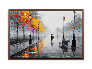 romantic rainy street couple painting autumn lights canvas Canvas Print modern impressionist