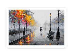 romantic rainy street couple painting autumn lights canvas Canvas Print modern impressionist