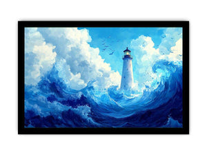 Blue lighthouse wave Canvas Print