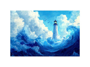 Blue lighthouse wave Canvas Print