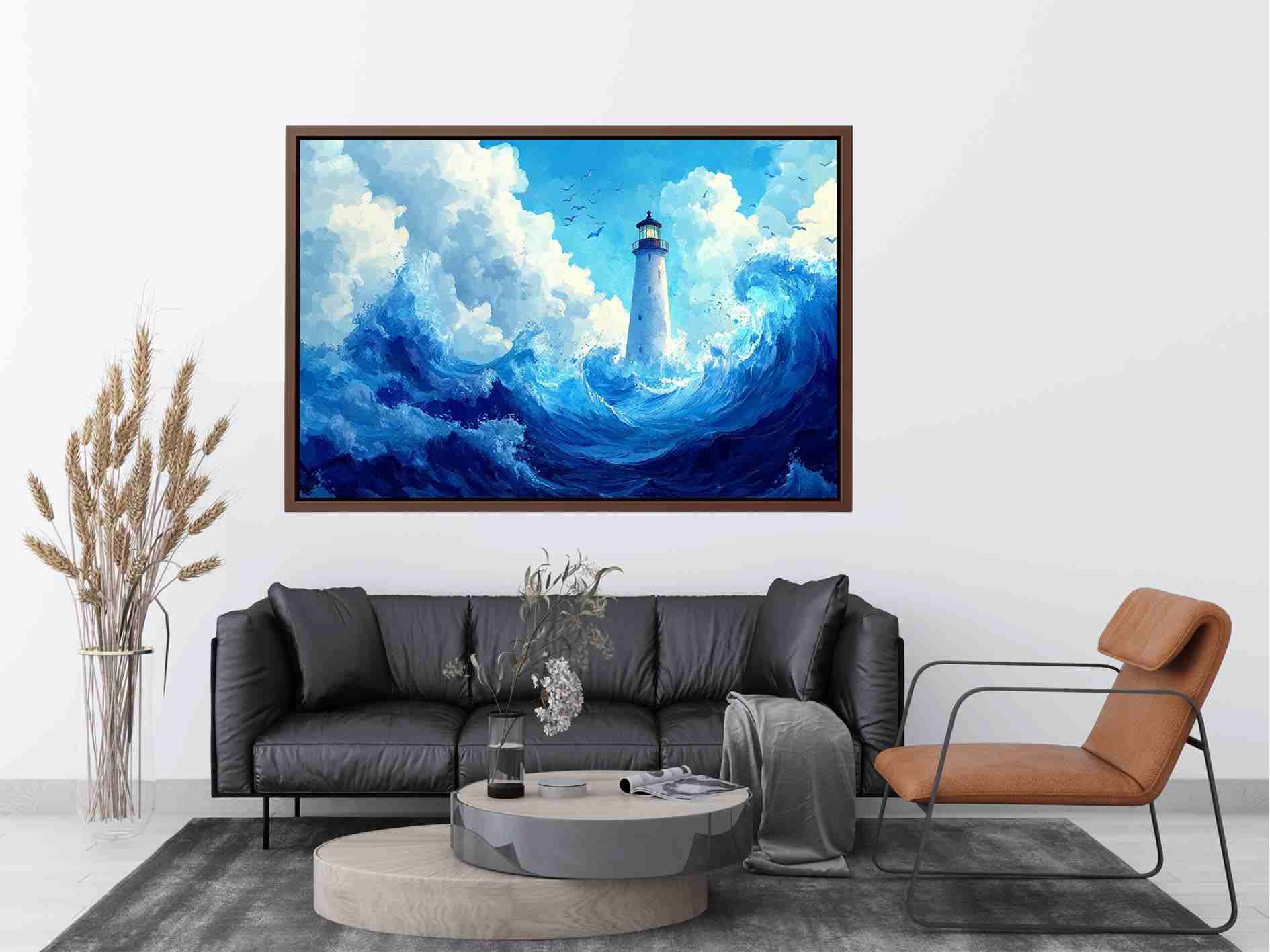 Blue lighthouse wave Canvas Print