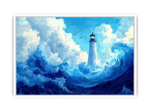 Blue lighthouse wave Canvas Print