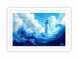 Blue lighthouse wave Canvas Print