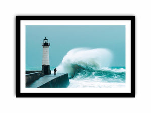 Coastal lighthouse wave Canvas Print