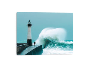 Coastal lighthouse wave Canvas Print