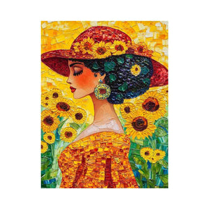 Elegant woman portrait Canvas Print with sunflowers and red hat