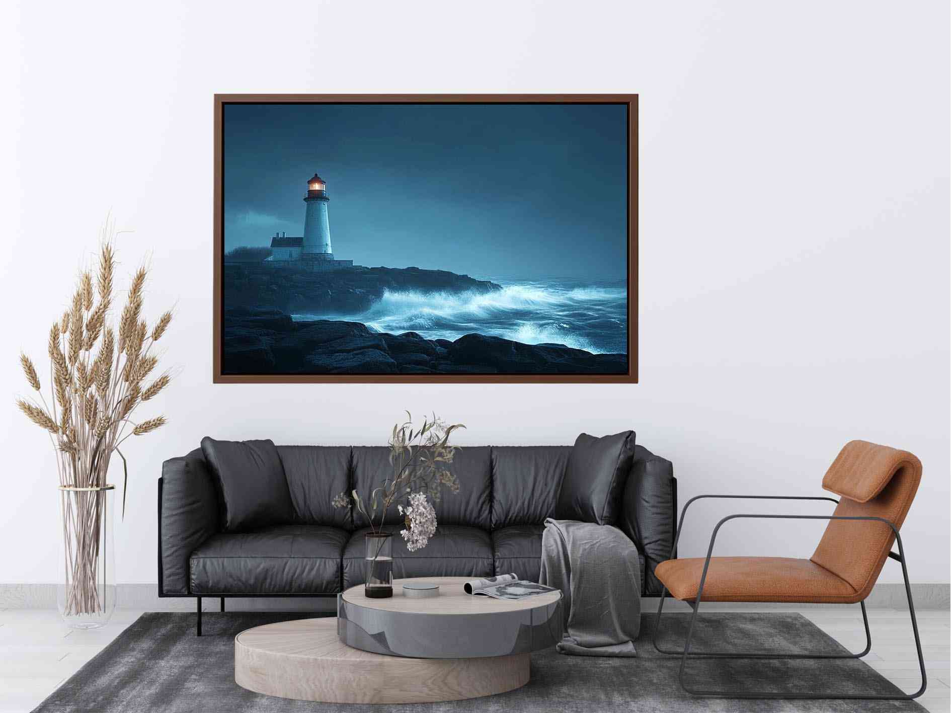 Moody lighthouse Canvas Print with ocean waves