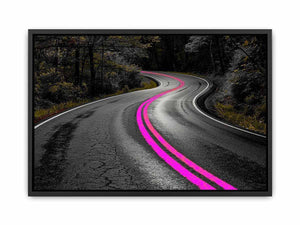 Dark forest road Canvas Print with neon pink lines