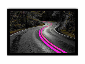 Dark forest road Canvas Print with neon pink lines