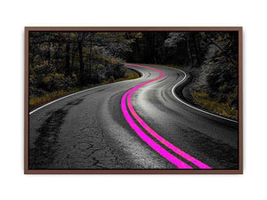 Dark forest road Canvas Print with neon pink lines