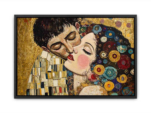 Elegant romantic kiss Canvas Print with gold and patterned details