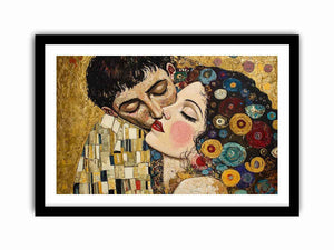 Elegant romantic kiss Canvas Print with gold and patterned details