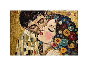 Elegant romantic kiss Canvas Print with gold and patterned details