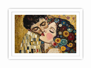Elegant romantic kiss Canvas Print with gold and patterned details