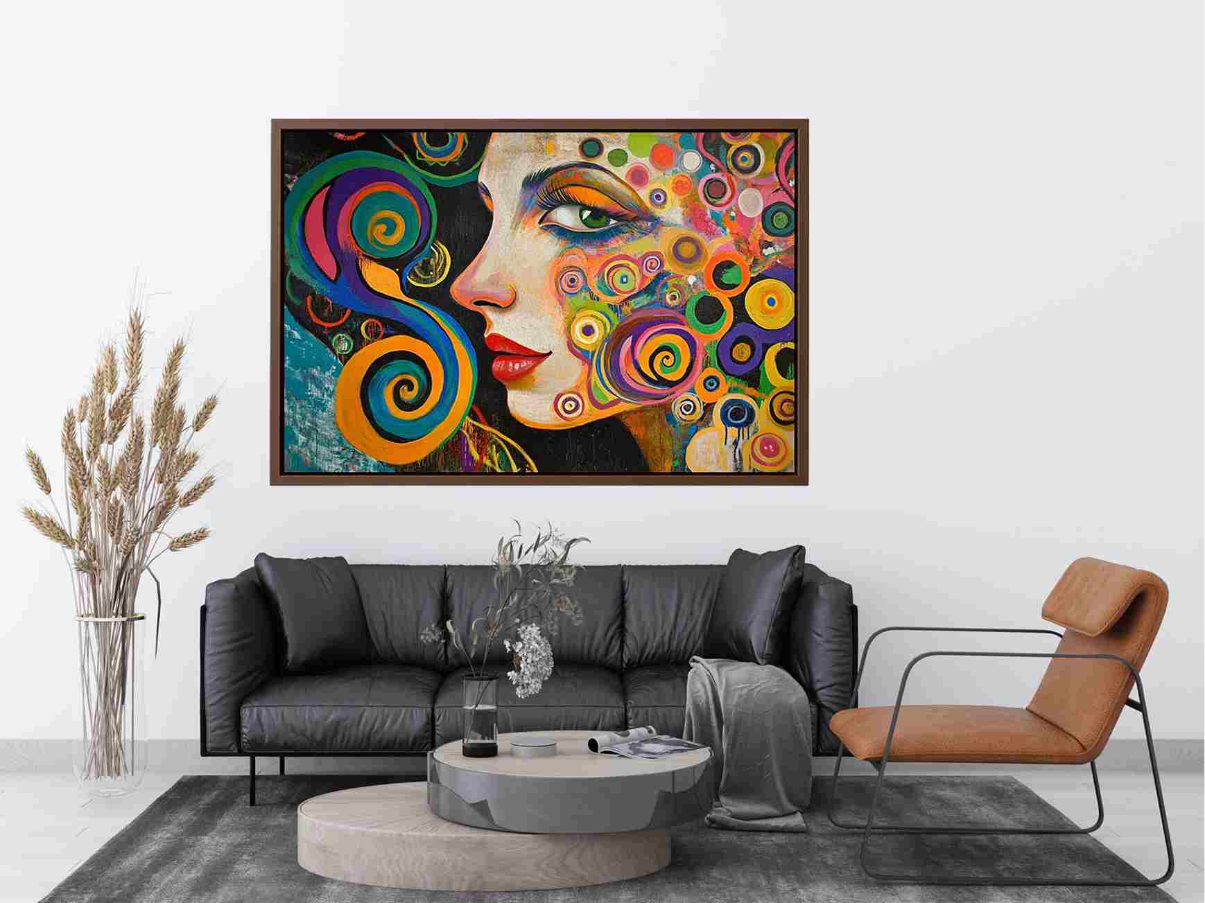Colourful abstract woman portrait Canvas Print with spirals