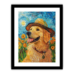 Golden retriever with straw hat Canvas Print