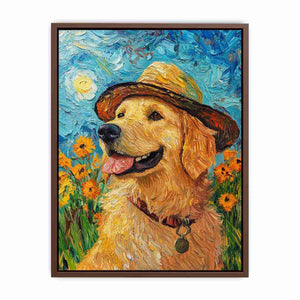 Golden retriever with straw hat Canvas Print