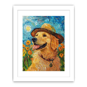 Golden retriever with straw hat Canvas Print