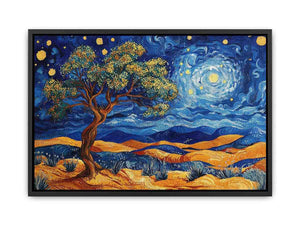 Panoramic desert moon landscape canvas art for living room wall decor.