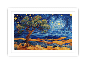 Panoramic desert moon landscape canvas art for living room wall decor.