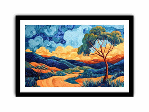 Colorful panoramic valley landscape canvas art for modern living room decor.