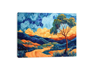Colorful panoramic valley landscape canvas art for modern living room decor.