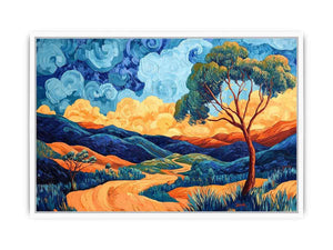 Colorful panoramic valley landscape canvas art for modern living room decor.