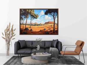 Desert landscape Canvas Print with trees and mesas