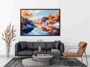 Autumn river canyon Canvas Print with reflective water