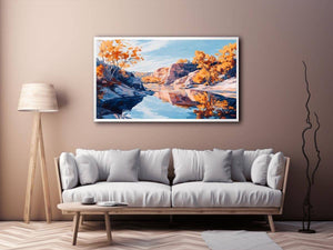 Autumn river canyon Canvas Print with reflective water